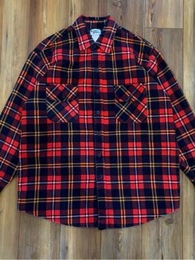 Vintage 80s/90s Quilted Cotton Plaid Button Front Shirt Jacket